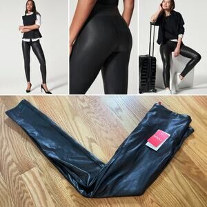 NWT Spanx High Rise Faux Vegan Leather High Compression Leggings Black Small